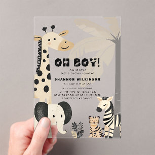 Modern Safari Baby Boy Acrylic Shower Invite Invitations