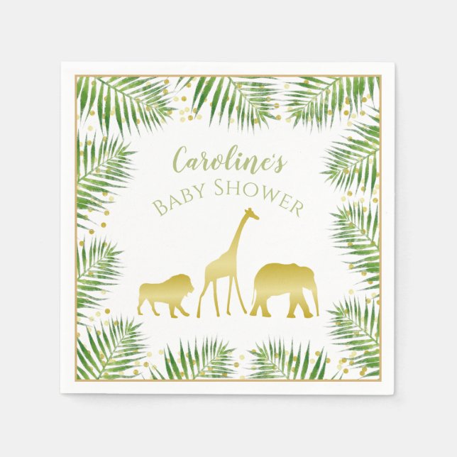 Modern Safari Baby Shower Paper Napkins in Gold (Front)