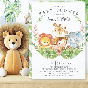 Modern Safari Jungle Animals Baby Shower Invitation
