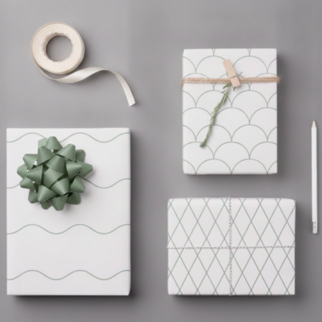 Modern Sage 3 Pack Scallop Wave Diamond Wrapping Paper Sheet (Creator Uploaded)