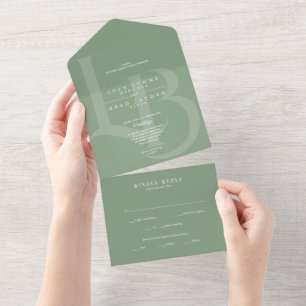 Modern Sage All-in-One Wedding Invite   Initials