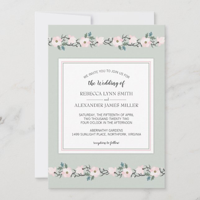 Modern Sage and Blush Pink Floral Wedding Invite (Front)