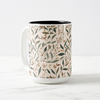 Modern Sage and Terracotta Floral Pattern Ceramic Two-Tone Coffee Mug