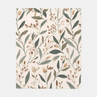 Modern Sage and Terracotta Floral Pattern Cosy Fleece Blanket