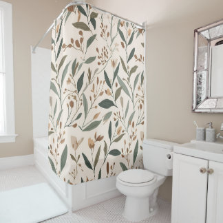 Modern Sage and Terracotta Floral Pattern Shower Curtain