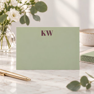 Modern Sage Burgundy Monogram Initial Personalised Thank You Card