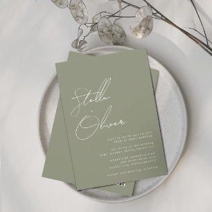 Modern Sage Calligraphy Names QR Code Wedding Invitation