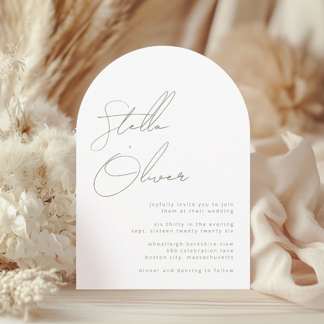 Modern Sage Calligraphy Names With Details Wedding Invitation (Modern Sage Calligraphy Names With Details Wedding Invitation)