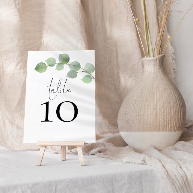 Modern Sage Eucalyptus Script Wedding Table Number (Creator Uploaded)