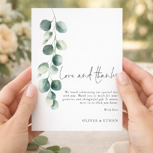 Modern Sage Eucalyptus Wedding Love Thank You Card