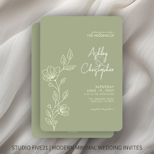 Modern Sage Foliage Outline All-in-One Wedding Invitation