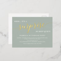 Modern Sage & Gold Script Surprise Birthday Party