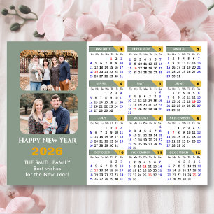 Modern Sage Green 2026 Calendar 2 Photo Magnetic