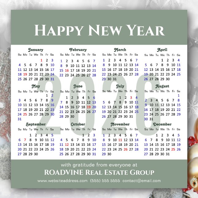 Modern Sage Green 2026 Calendar Business Magnetic (Creator Uploaded)