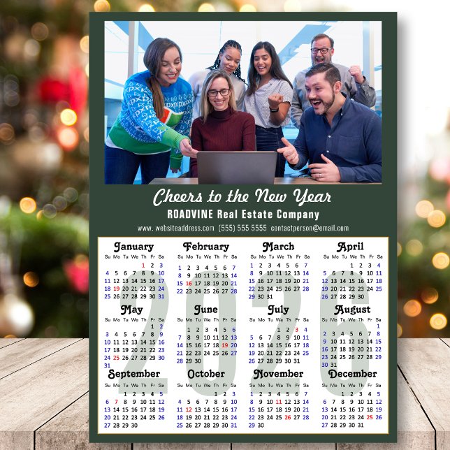 Modern Sage Green 2026 Calendar Business Photo Holiday Card (Creator Uploaded)