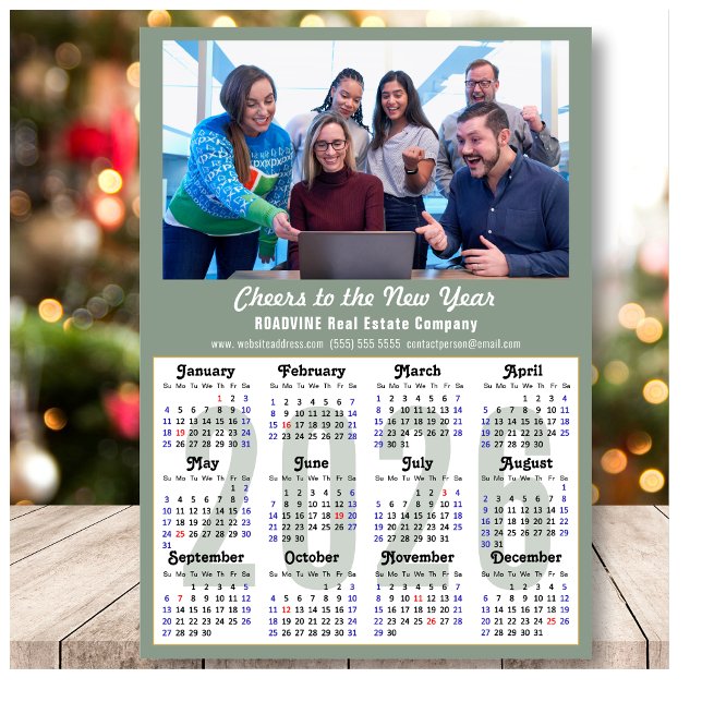 Modern Sage Green 2026 Calendar Business Photo Holiday Card (Creator Uploaded)