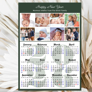 Modern Sage Green 2026 Calendar Family 8 Photo Holiday Card