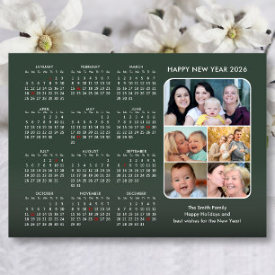 Modern Sage Green 2026 Calendar Minimalist 5 Photo Holiday Card
