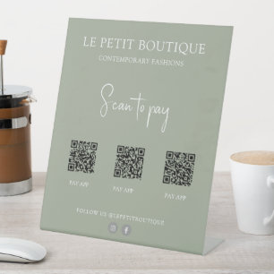 Modern Sage Green 3 QR Code Payment App Pedestal Sign
