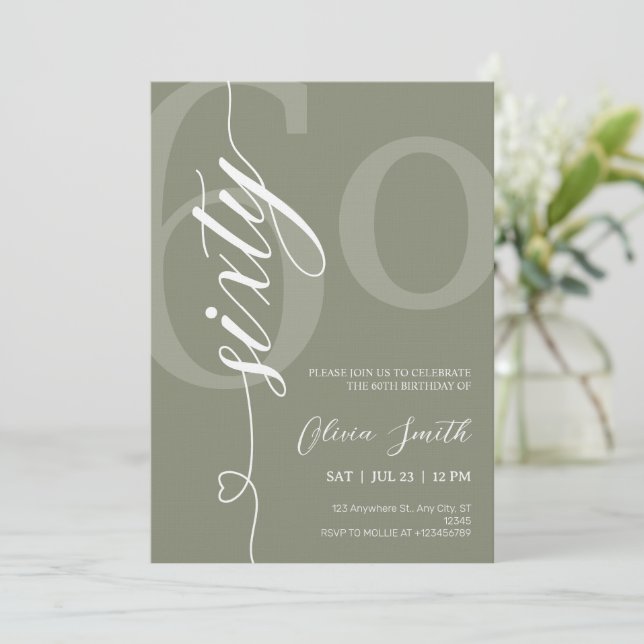 Modern Sage Green 60th Birthday Party Invitation (Standing Front)