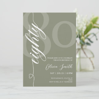 Modern Sage Green 80th Birthday Party Invitation
