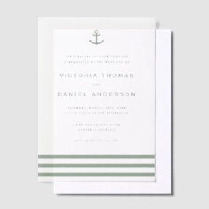 Modern Sage Green Anchor Nautical Wedding Vellum Invitations