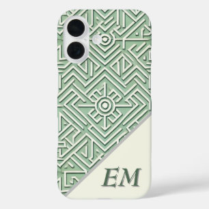 Modern Sage Green and Cream Geometric  iPhone 16 Case
