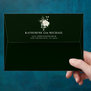 Modern sage green and elegant rose ivory wedding envelope