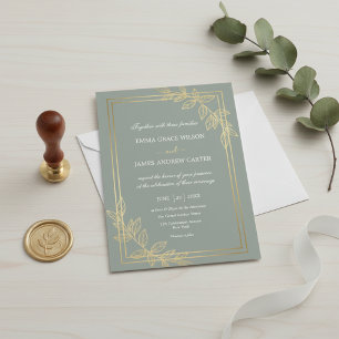 Modern Sage Green and Gold Foil Botanical Elegant  Invitation