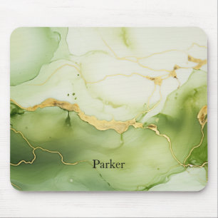 Modern Sage Green and Gold Personalised Monogram Mouse Pad