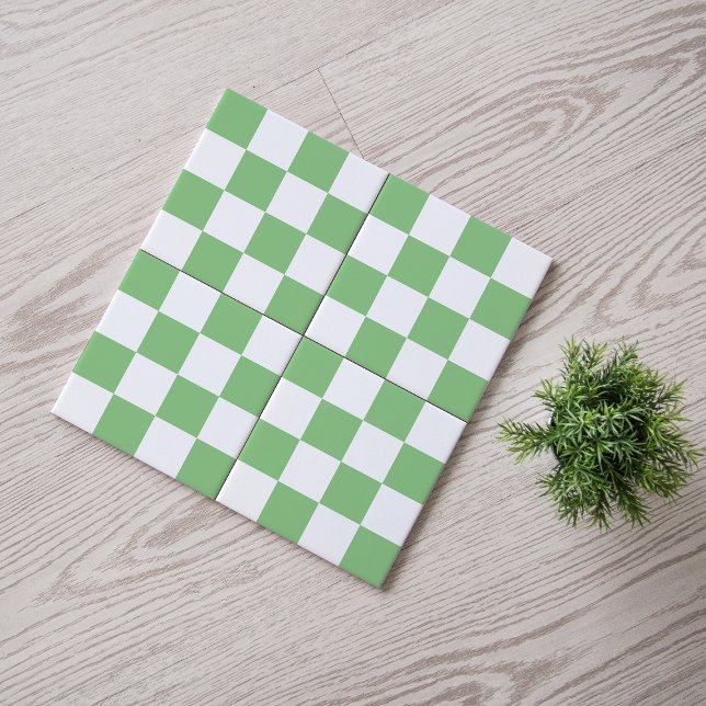Modern Sage Green and White Chequered Ceramic Tile (Creator Uploaded)