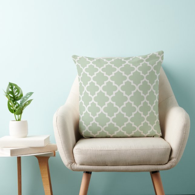 Modern Sage Green and White Quatrefoil Pattern Cushion (Chair)