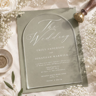 Modern Sage Green and White Simple Wedding Acrylic Invitations