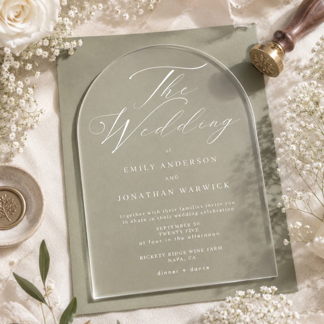 Modern Sage Green and White Simple Wedding Acrylic Invitations (Creator Uploaded)