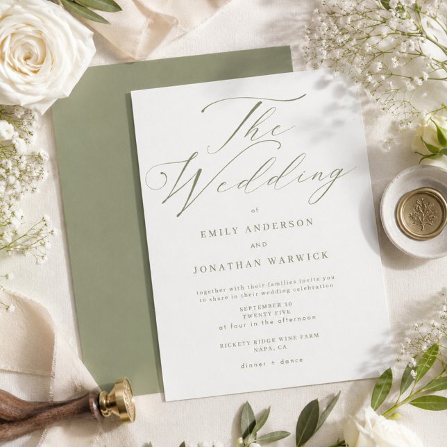 Modern Sage Green and White Simple Wedding Invitation (Creator Uploaded)