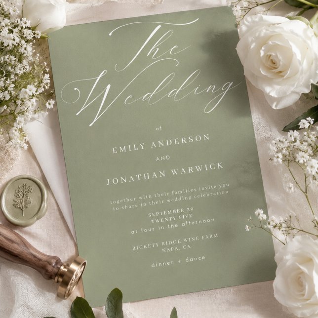 Modern Sage Green and White Simple Wedding Invitation (Creator Uploaded)