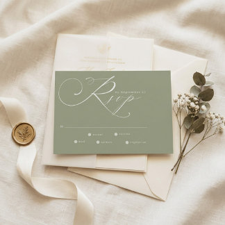 Modern Sage Green and White Simple Wedding RSVP Card