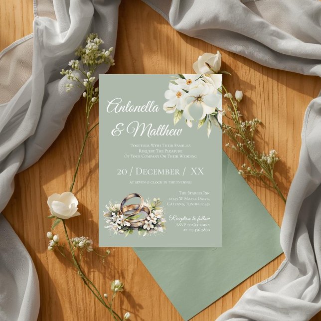 Modern Sage Green and White Wedding  Invitation (Creator Uploaded)