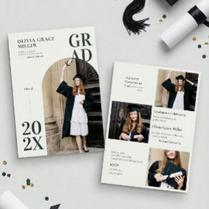 Modern Sage Green Arc Photo and Collage Graduation Invitation