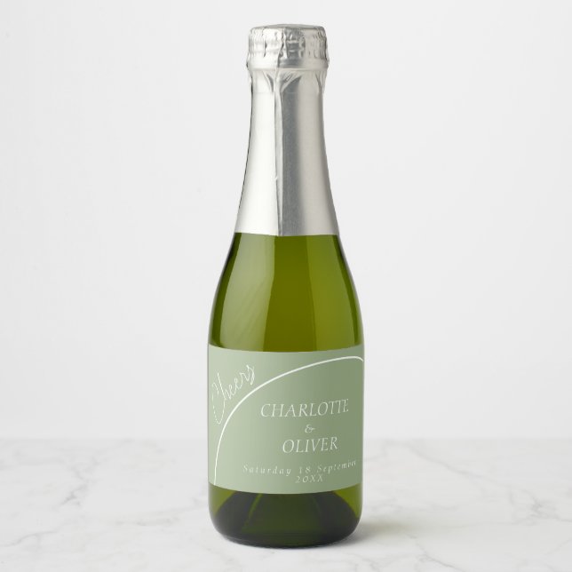 Modern Sage Green Arch Mini Champagne Bottle Label (Front)