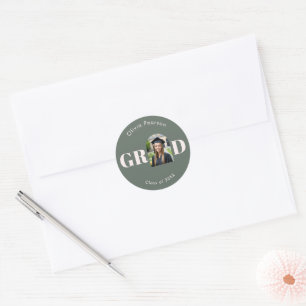 Modern Sage Green Arch Photo Graduation Favor Classic Round Sticker