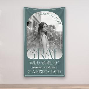 Modern Sage Green Arch Photo Graduation Welcome  Banner