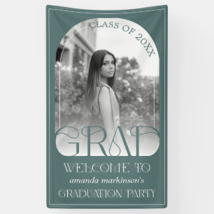 Modern Sage Green Arch Photo Graduation Welcome  Banner