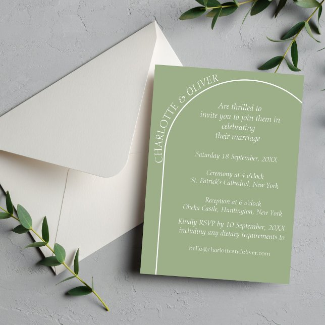 Modern Sage Green Arch Wedding Invitation Card (Creator Uploaded)