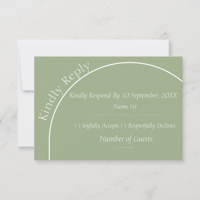 Modern Sage Green Arch Wedding RSVP Response Cards (Front)
