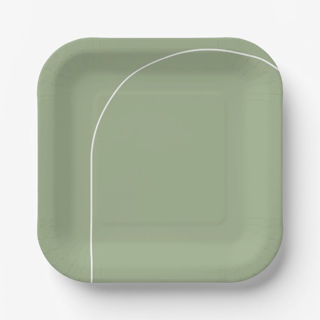 Modern Sage Green Arch Wedding Square Paper Plates (Front)