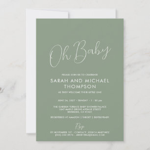 Modern Sage Green Baby Shower Elegant Script Invitation