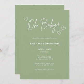 Modern Sage Green Baby Shower Minimal Script Invitation