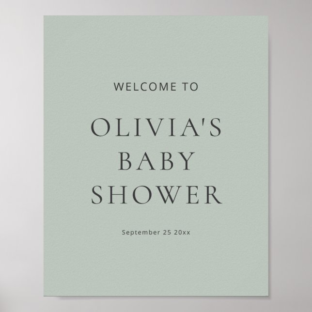 Modern Sage Green Baby Shower Welcome Sign (Front)