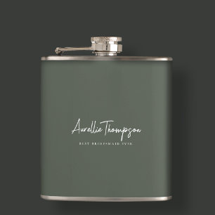 Modern  Sage Green Best Bridesmaid Ever Bridal Hip Flask